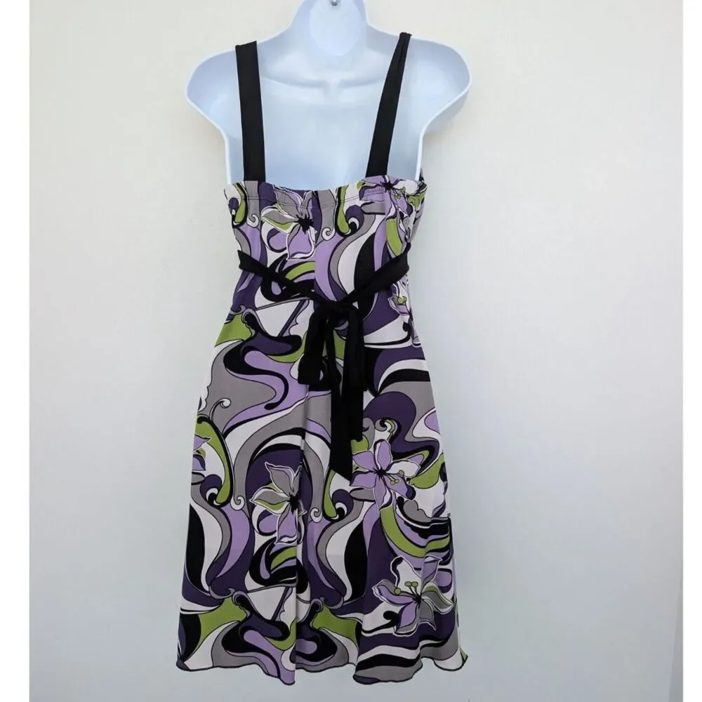 Y2K Abstract Floral Swirl Babydoll Sleeveless Jersey Stretch Dress Sz S